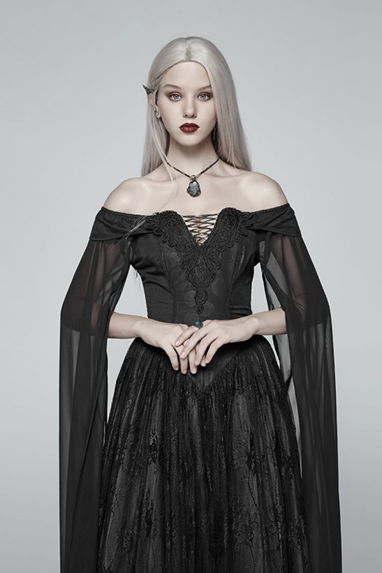 Black Off Shoulder Multi-layer Embroidery Lace Women's Gothic Dress