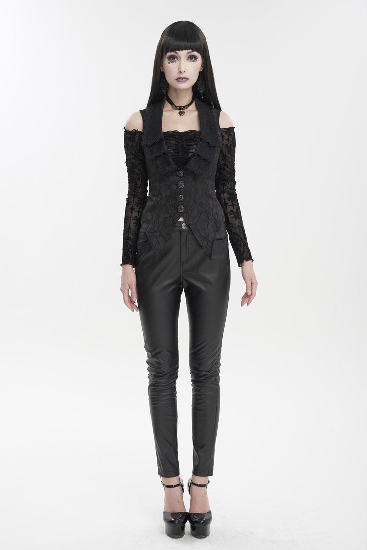 Black Plum Blossom Texture Deep V Back Rope Adjustable Women's Gothic Vest