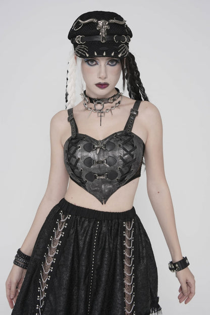 Black Lace-Up Slim Mesh Buckled Women's Punk Heart  Corset