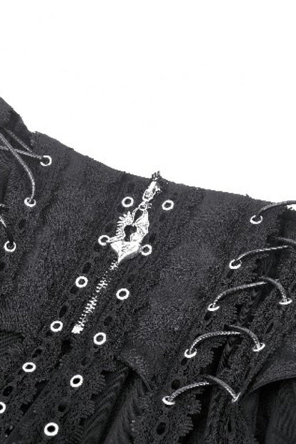Black Layered Lace Mesh Lace-Up Zippered Women's Punk Mini Skirt