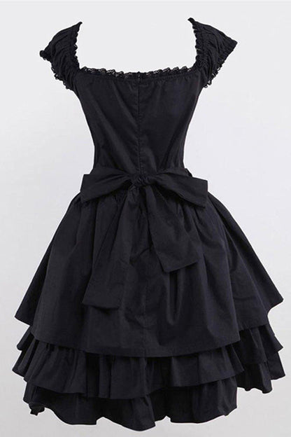 Black Lace Cotton Sleeveless Ruffled Gothic Lolita Dress