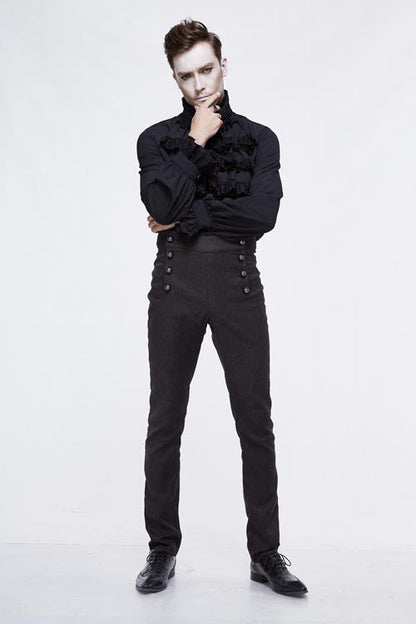 Black Gothic Wedding High Waist Slim Fit Jacquard Western Style Mens Pants
