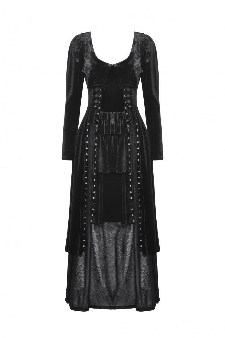 Black Long Sleeves Eyelets Side Slit Women's Gothic Maxi Dresses Wedding Dress