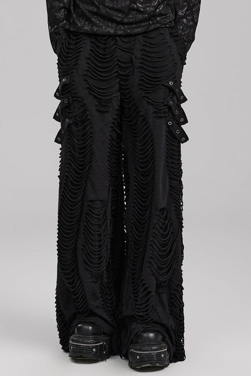 Black Horizontal Striped DecorationRipped Men's Gothic Loose Pants