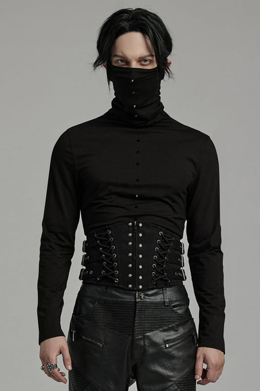 Black Multi-buckles Studded Lace-Up Men's Punk Girdle