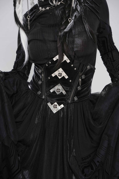 Black Lace-Up Slim Irregular Zippered Women's Punk Corset