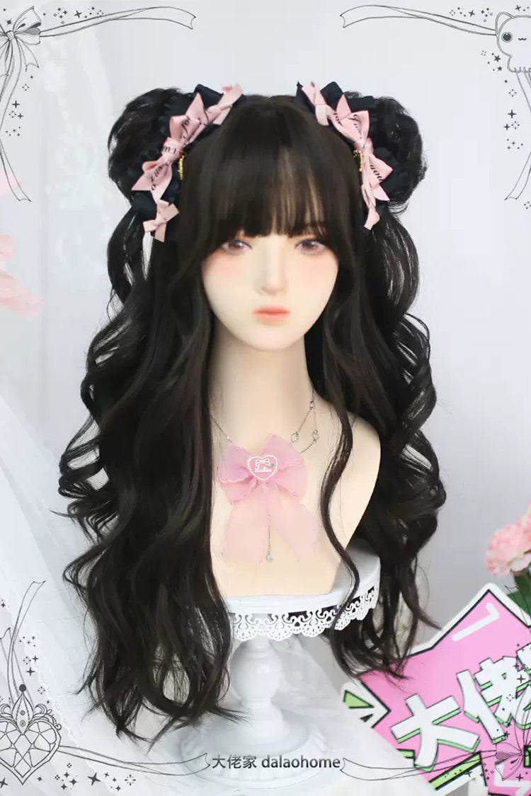 Black Double Ponytail Long Curly Sweet Lolita Wigs