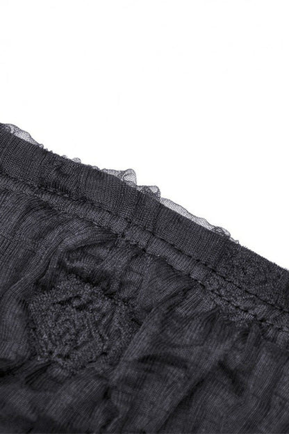 Black Off Shoulder Halterneck Lace Crinkle Women's Gothic Tank Top