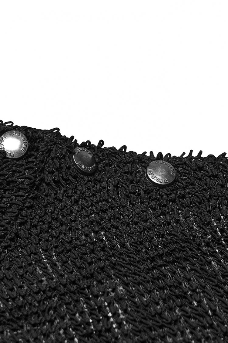 Black Long Sleeves Mesh Eyelet Men's Punk T-Shirt
