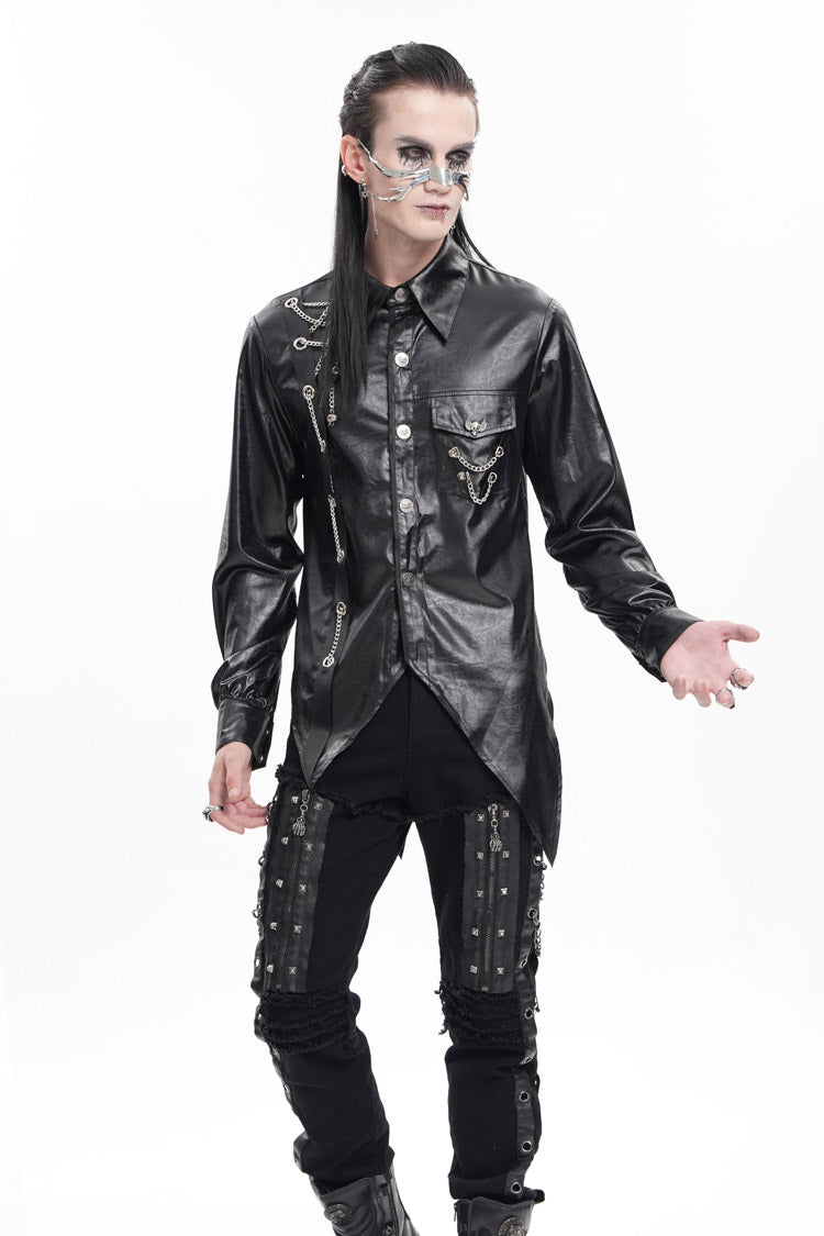 Black Long Sleeves Chain Eyelets Skull Men's Gothic Blouse