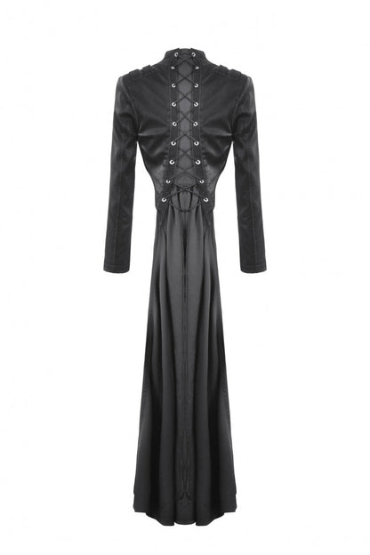 Black Long Sleeves Spliced Lace-Up Women's Gothic High Low Faux Leather Long Tail Jacket