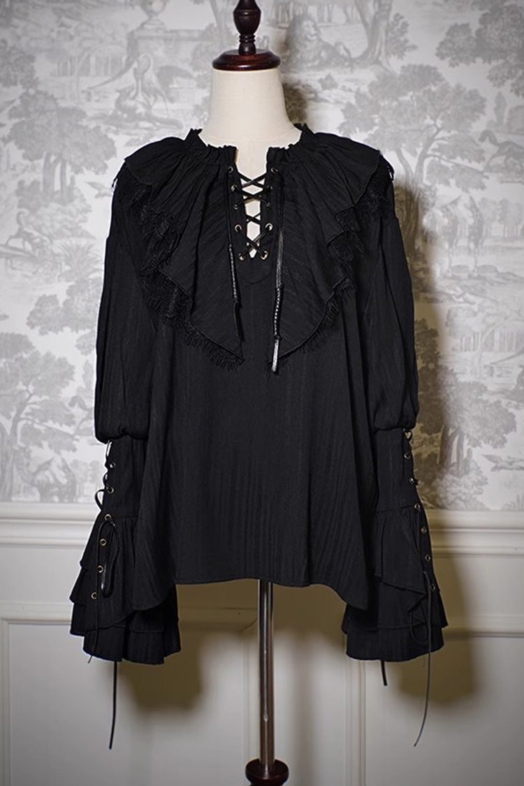 Black Pirate Series Navigation Treasure Hunting Guide V Collar Long Hime Sleeves Ouji Lolita Blouse