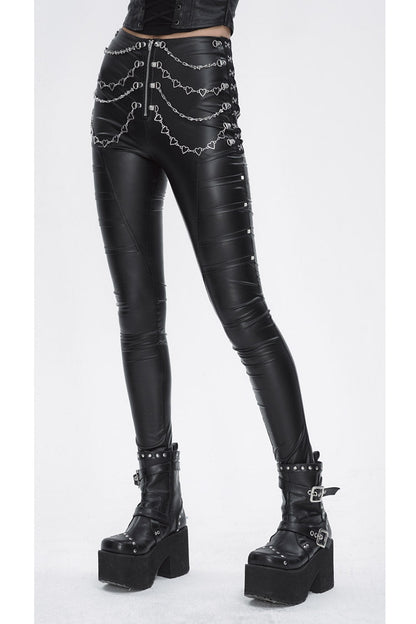 Black Chain Stud Skintight Leather Womens Punk Pants