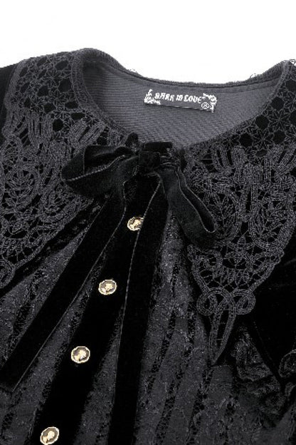 Black Long Sleeves Lace Women's Gothic Velvet Short Dress