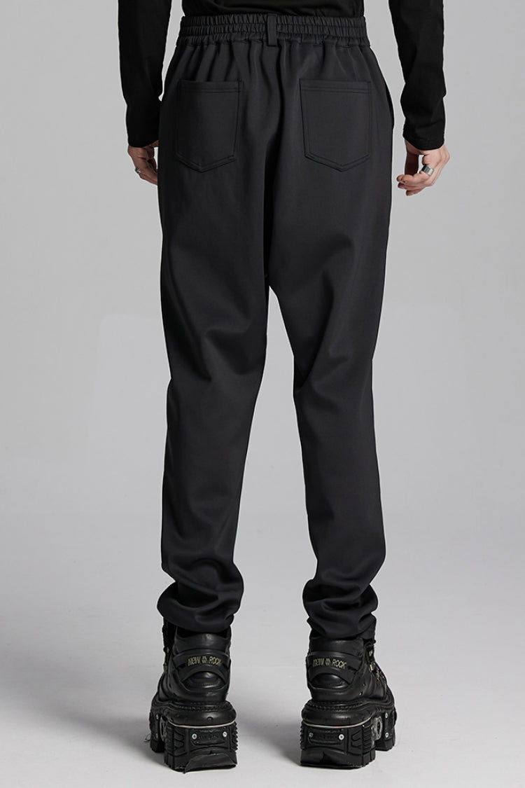 Black Leather Trim Stitching Rivet Men's Punk Pants