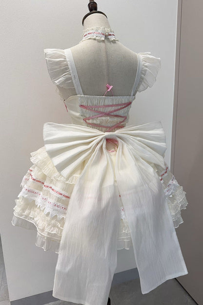 Apricot/Pink [Prelude to Spring Song] Sleeveless Multi-Layered Ruffle Bowknot Lace Sweet Princess Ballet Lolita Jsk Dress
