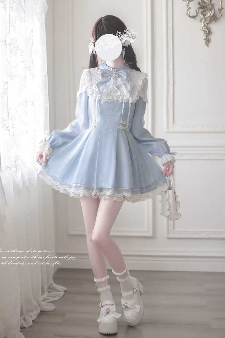Aqua [Angel Heartbeat] Long Sleeves Bowknot Lace Sweet Jirai Kei Japanese Dress