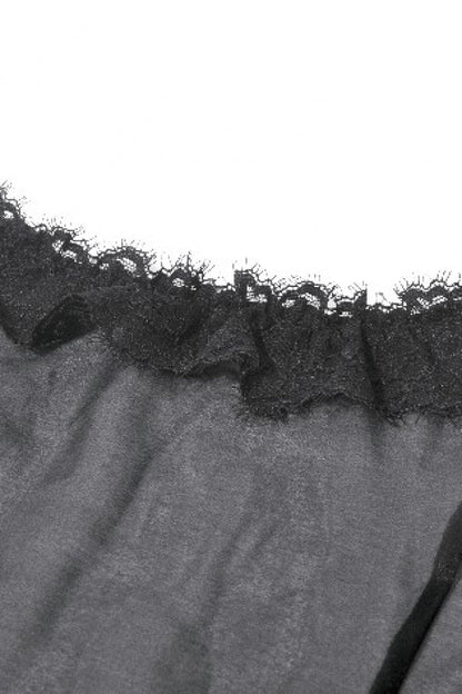 Black Deep V Collar Short Puff Sleeves Multi-Layered Ruffled Lace Sheer Women's Gothic Blouse
