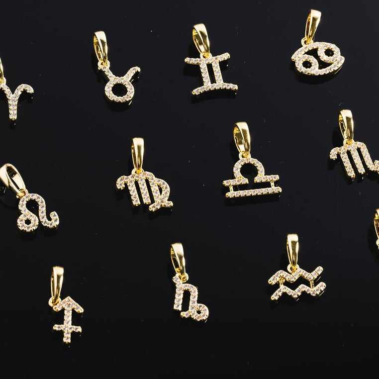 Astrology Pave Pendants in Yellow Gold