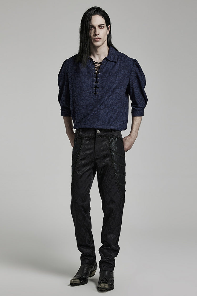 Black Jacquard 3D Print Lace Men's Gothic Pants