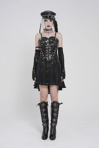 Black Lace-Up Slim Studded Zippered Women's Punk Corset