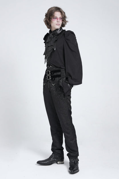 Black Double Buckles High Waisted Embroidery Men's Gothic Suit Pants
