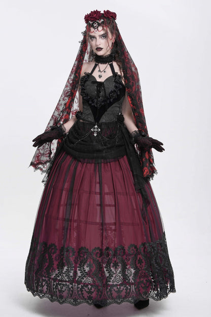 Black Halterneck Sleeveless Embroidery Stitching Rose Heart Lace Women's Gothic Blouse