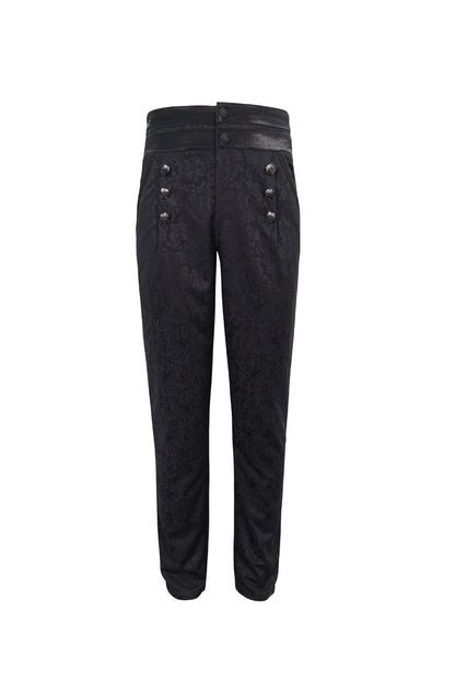 Black High Waist Jacquard Double Breasted Vintage Men's Punk Trousers