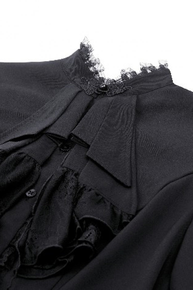 Black Lace Stand Collar Multi-Layered Ruffled Long Flared Sleeves Women's Gothic Blouse