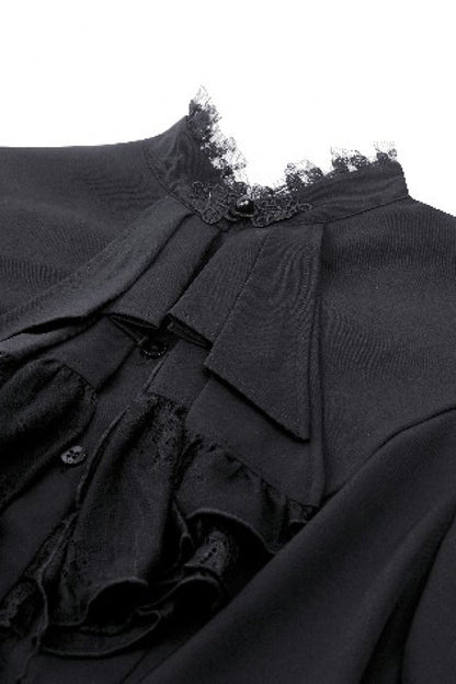Black Lace Stand Collar Multi-Layered Ruffled Long Flared Sleeves Women's Gothic Blouse