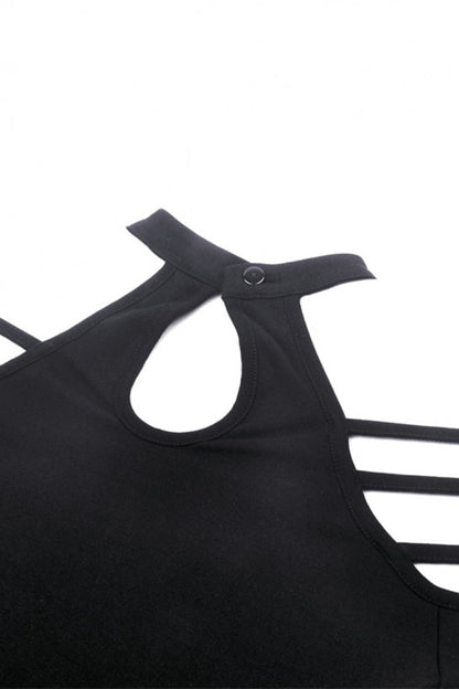Black Off Shoulder Long Sleeves Cut-Out Buckled Women's Punk Blouse