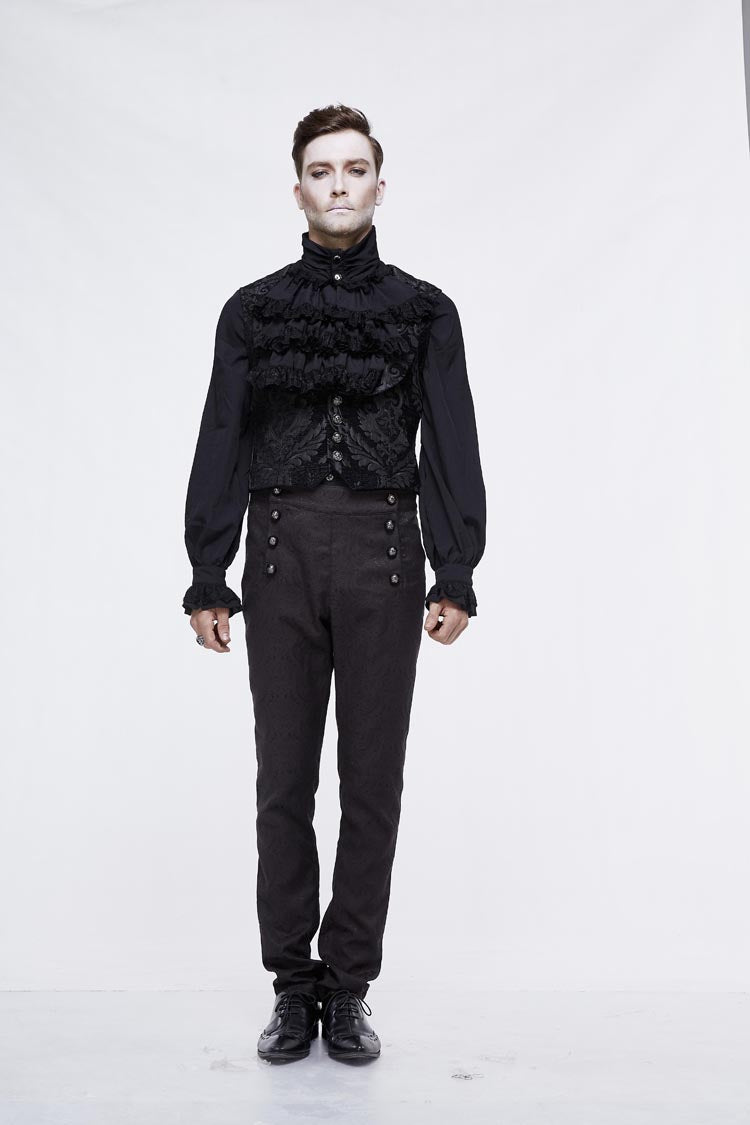 Black Metal Mushroom Button Waist Loop Jacquard Short Men's Gothic Waistcoat