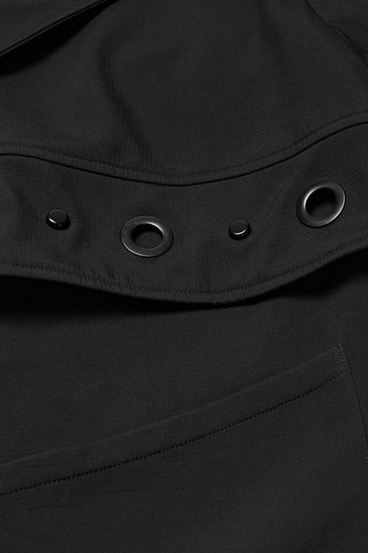 Black Lapel Collar Long Sleeves Hooded Zippered Eyelet Men's Gothic Coat
