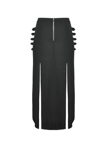 Black Buckled Zippered Women's Punk Side Slit Long Skirt
