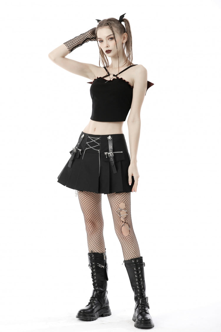 Black Cross Lace-Up Bat Wings Backless Women's Punk Rock Crop Top