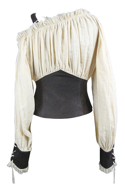 Beige Halterneck Vintage Sexy Slim Womens Punk Blouse