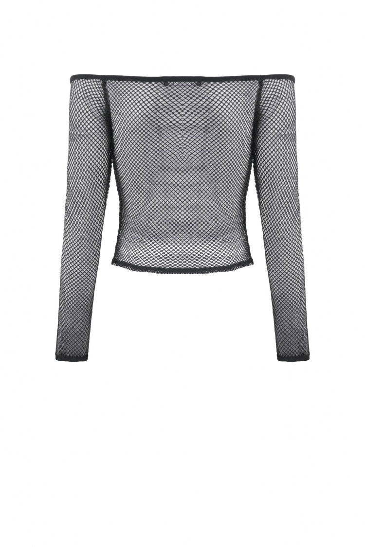 Black Off Shoulder Long Sleeves Mesh Women's Gothic Versatile Top