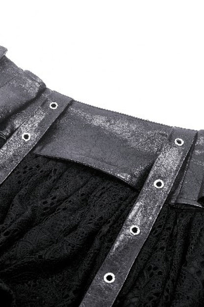 Black Faux Leather Spliced Lace Lace-Up Women's Punk Mini Skirt