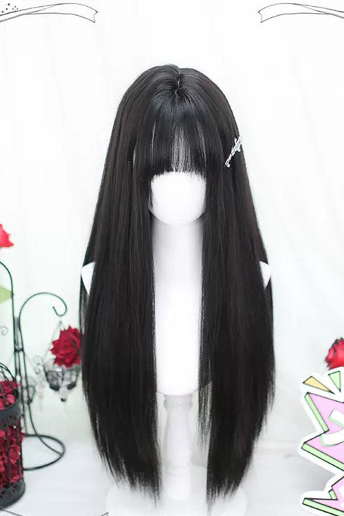 Black Natural Sweet Lolita Long Straight Wigs