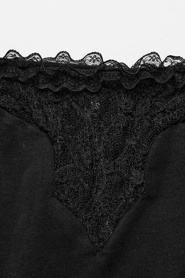 Black Off Shoulder Short Sleeves Hollow Bowknot Lace Women's Gothic Top