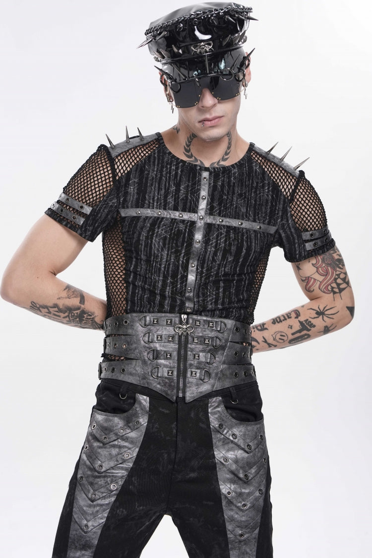 Black Multi-Layered Studded Zippered Eyelet Men's Punk Cool  Girdle