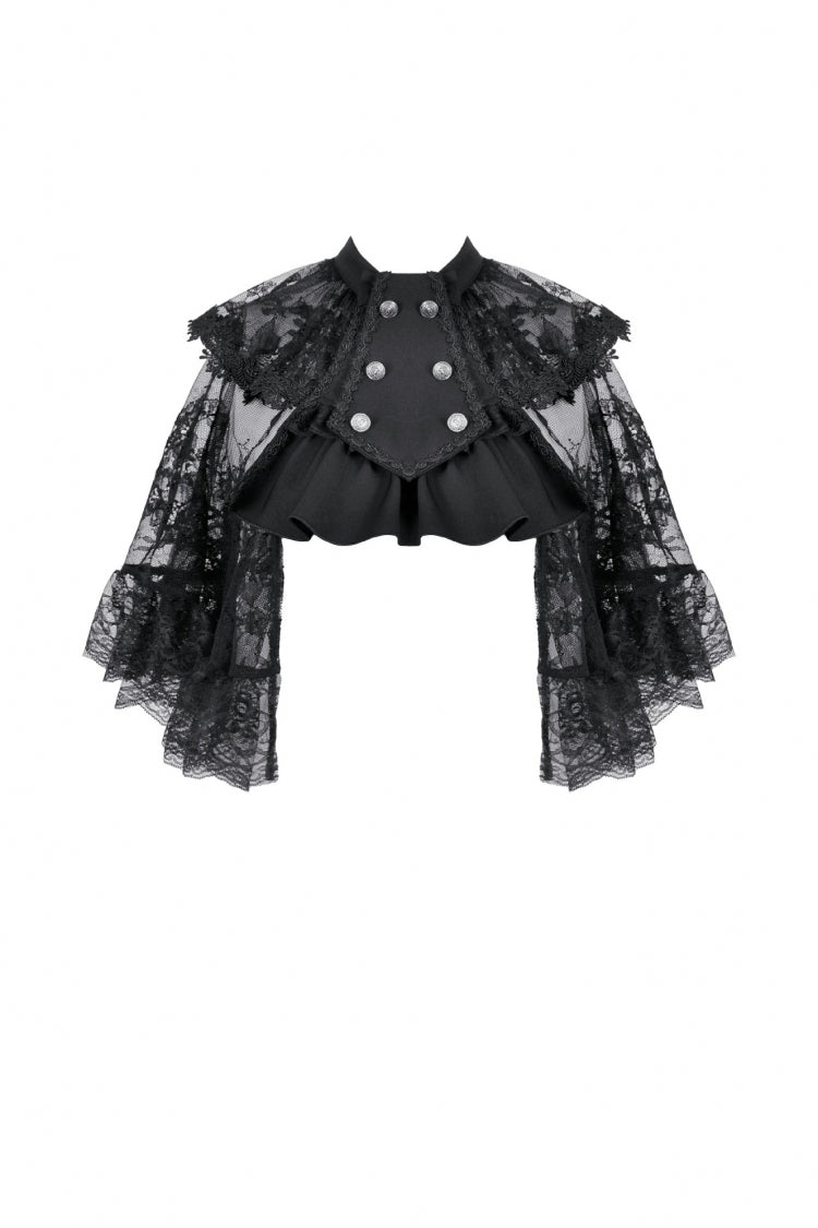 Black Bouble-Breasted Floral Lace Women's Gothic Cape