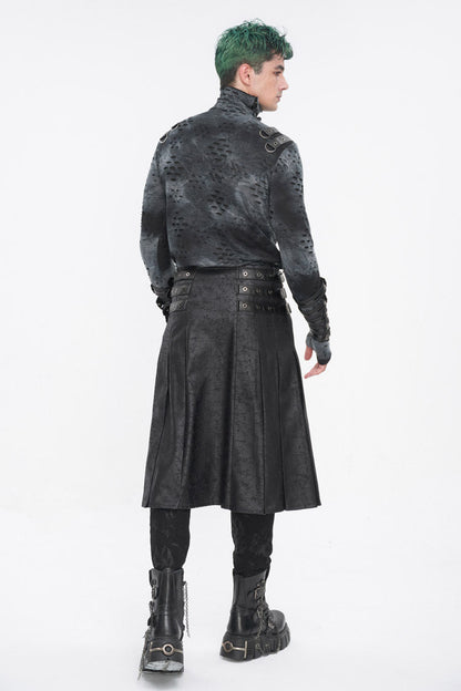 Black Print Chain Multi Buckle Men's Gothic Skirt