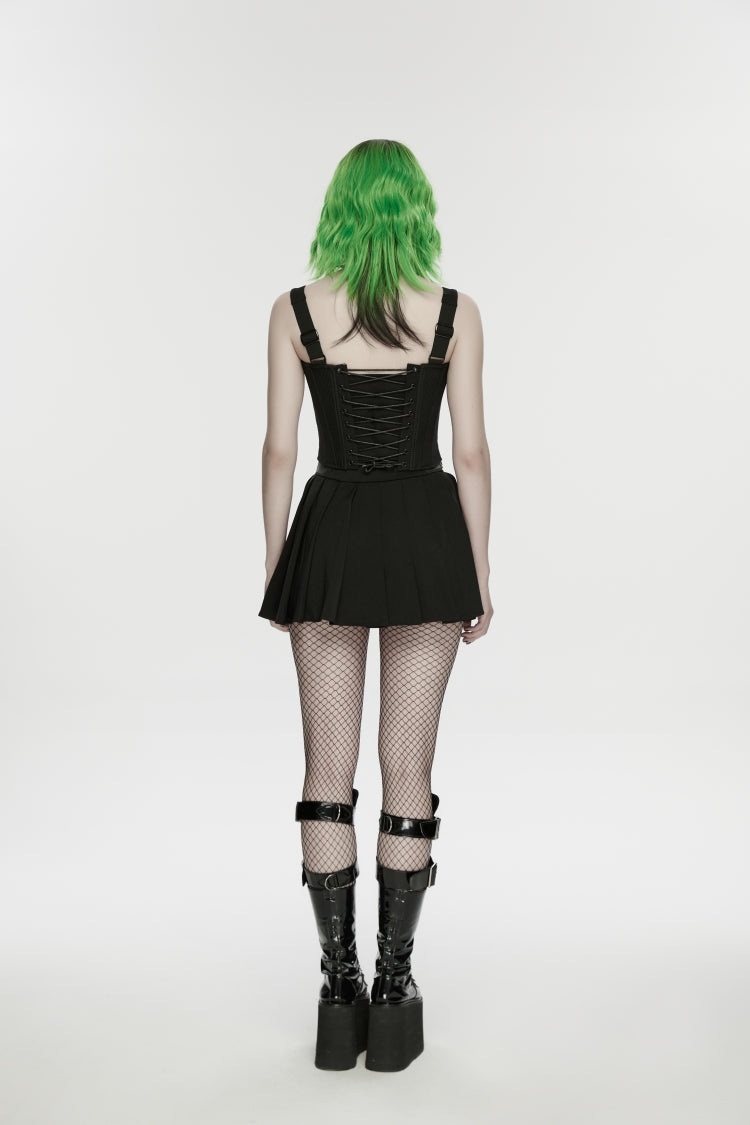 Black Lace-Up Slim Studded Zippered Eyelet Women's Punk Cool Corset