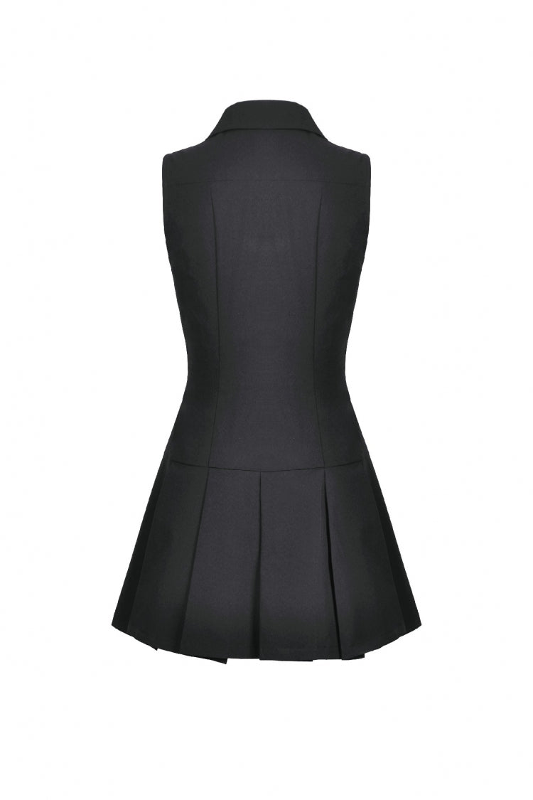 Black Point Collar Sleeveless Skull Zip Women's Punk Dress