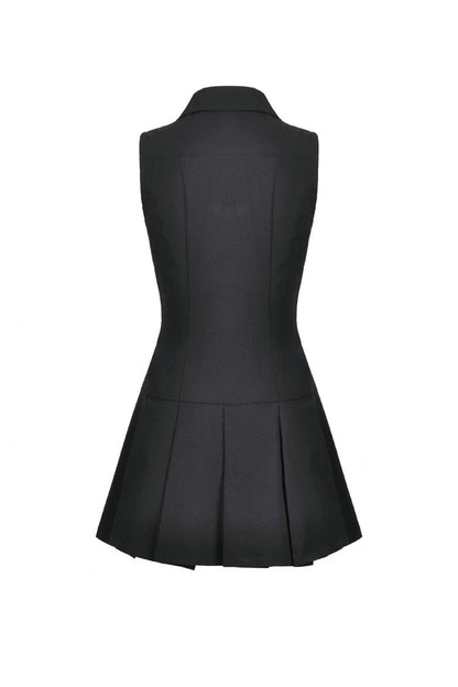 Black Point Collar Sleeveless Skull Zip Women's Punk Dress
