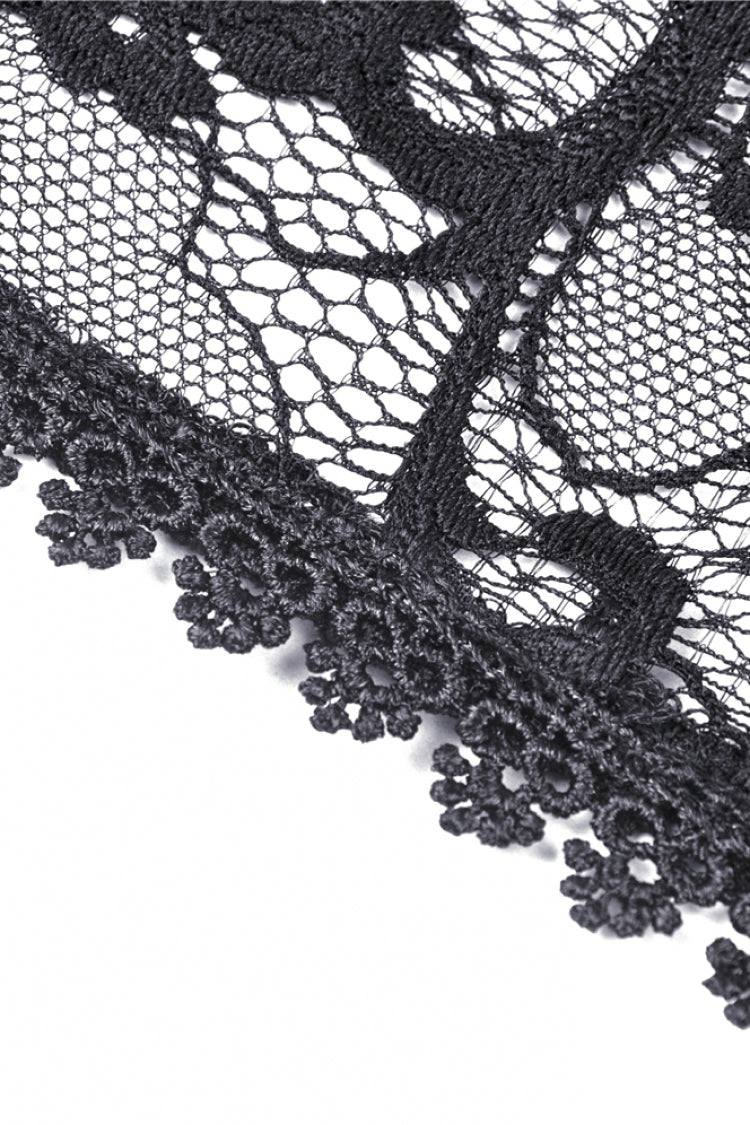 Black Long Puff Sleeves Sheer Floral Lace Lace-Up Women's Gothic Cape