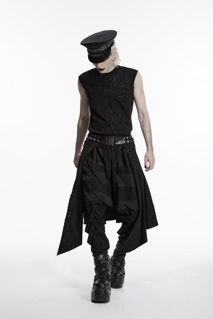 Black Lace-Up Irregular Ripped Men's Punk Skirt