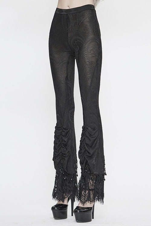 Black Lace Beaded Pleated Gothic Womens Pants
