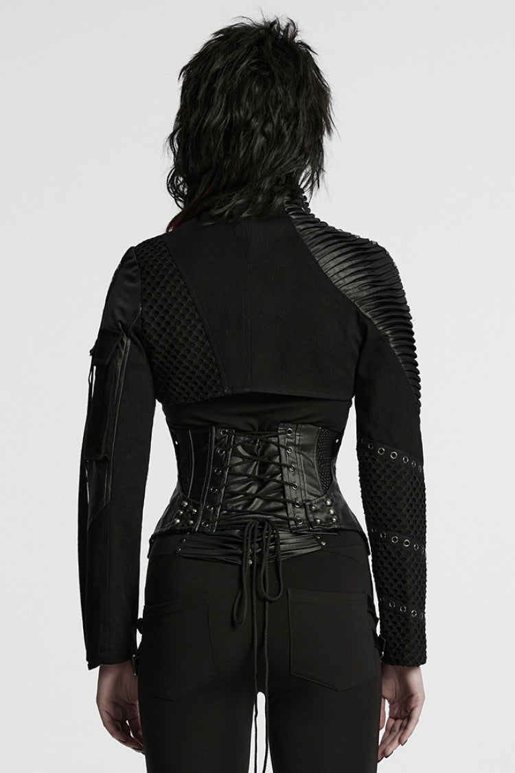 Black Batlike Stitching Zipper Women's Punk Underbust Corset